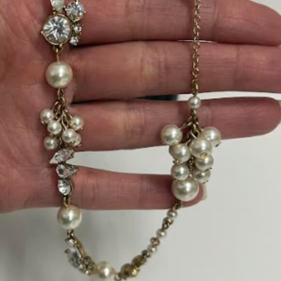 J.Crew Long Gold & Pearl Crystal Necklace - Picture 1 of 5